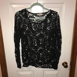 Black Crochet Long-Sleeve Top